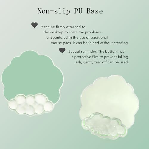 Gel Cloud Wrist Rest Keyboard Clear Green Mouse Pad with Wrist Rest Set 3PCS Ergonomic Cool Keyboard Wrist Pad Cute Acrylic Coaster Non-Slip Base Cute Transparent Mouse Wrist Pad Support for Computer - color: 3pcs Gel Green