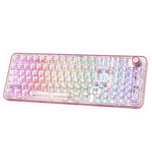 YUNZII X98 Wireless Mechanical Keyboard with Knob (Pink, Crystal Switch) | BT5.0/USB-C/2.4GHz,1800 Layout with Number Pad,Pre-lubed Switches Gasket Mount ,Clear Keyboard with RGB for Wins/Mac/Gaming - color: Pink, size: Crystal Switch