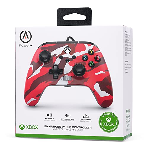 PowerA Enhanced Wired Controller for Xbox Series X|S - Red Camo, gamepad, wired video game controller, gaming controller, works with Xbox One - color: Red Camo
