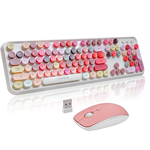 FOPETT Wireless Keyboard and Mouse Sets,Reliable 2.4 GHz Connectivity for PC,Laptop,Smart TV and More (White Colorful) - color: V2020 White Colorful