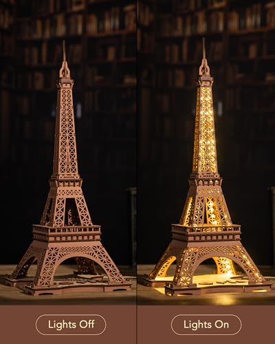 Rowood Eiffel Tower,3D Puzzle Model Kits for Adults,DIY 3D Wooden Puzzles for Adults,Builing Set with LED,Home Decoration Festival Gift Idea