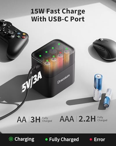 1.5V AA AAA Rechargeable Lithium Battery with Charger, 3H Fast Charge | 4×3600mWh AA & 4×1300mWh AAA Li-Ion, 2000+ Recharge Cycles, for Keyboard, Mouse, Game Controller, Toys, Flashlight, Door Lock