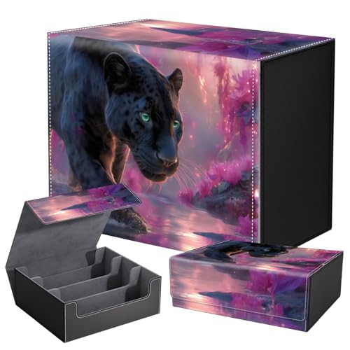 DEGDFSGR Card Game Storage Box for TCG MTG Commander Deck Box MTG Card Box Organizer Trading Card Case Magnetic Closure Creative Pattern Up to 2400 Cards, Black Panther Pink Floral - color: Black Panther Pink Floral
