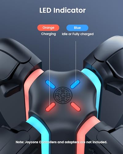 TRANSNOVO Charging Dock for Nintendo Switch 2 Joycons, 4 in 1 Dual-Side Magnetic Fast Controller Charger Station with 9 RGB Modes & Circuit Protection, Switch 2 Accessories for Joy Cons, Black - size: Round