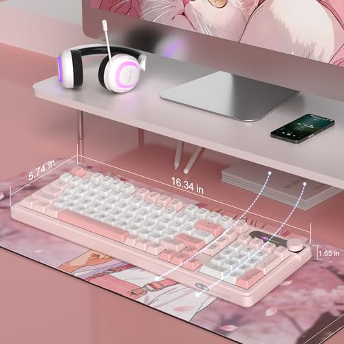 MageGee GK960 Wireless Keyboard, 98 Keys Tri-Mode BT/2.4G/Wired Membrane Gaming Keyboard, RGB Creamy Keyboard with Number Pad, Knob Control, 4000mAh Battery - Sakura Pink - color: Sakura Pink