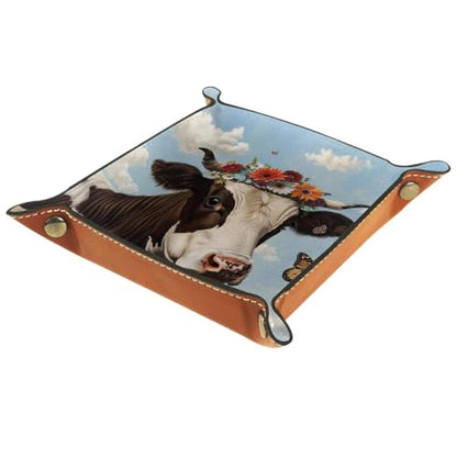 Cow with Flowers Crown Dice Tray Dice Rolling Tray Folding Dice Holder for Dice Games, Like RPG, DND and Other Table Games - color: Multi 18