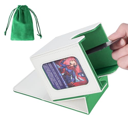 AFIING MTG Deck Box for Commander Display,Card Deck case Fits 100 Double Sleeved Cards, Magic Commander TCG Card Storage Box with 2 Dividers,Dice Bag and 1 Toploader(Whtie Green) - color: Commander White Green