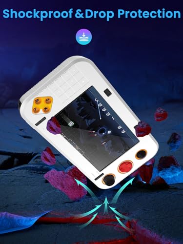 for My Arcade Atari Gamestation Go Silicone Grip Case With 2Pcs 6H PET Soft Film Screen Protector–Shockproof Non-Slip Full Protective Cover,Anti-Scratch Drop Protection Gaming Console Case,White