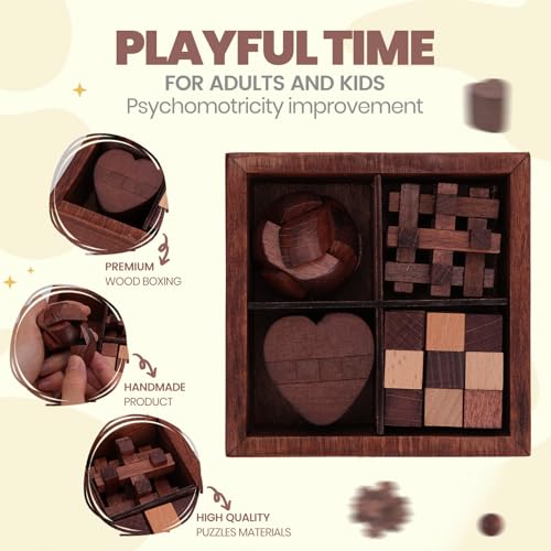 Wooden Brain Teaser Puzzles for Adults Teens - Brain Teaser Puzzles with Wooden Box 3D Puzzle Game Toys for Adults Teens - Unlock Interlocking Wooden Puzzle Adults Teens IQ Education Smart Toys - color: Style B