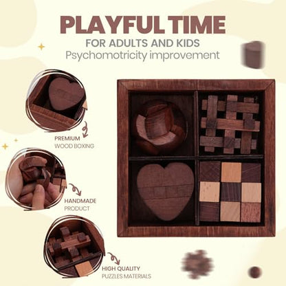 Wooden Brain Teaser Puzzles for Adults Teens - Brain Teaser Puzzles with Wooden Box 3D Puzzle Game Toys for Adults Teens - Unlock Interlocking Wooden Puzzle Adults Teens IQ Education Smart Toys - color: Style B