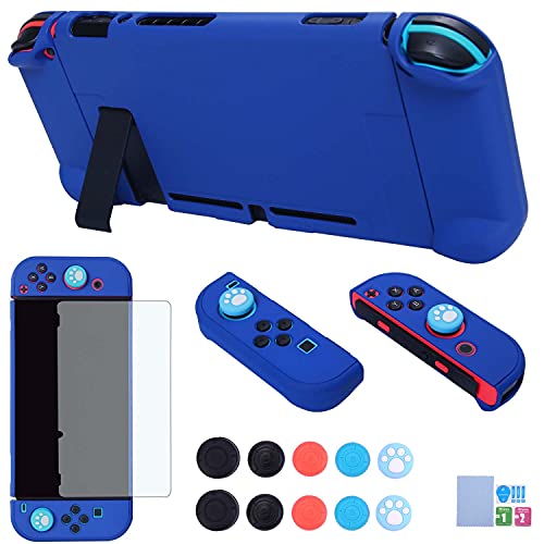 Dockable Case for Nintendo Switch - COMCOOL 3 in 1 Protective Cover Case for Nintendo Switch and Joy-Con Controller with Screen Protector and Thumb grips - Dark Blue - color: Dark Blue