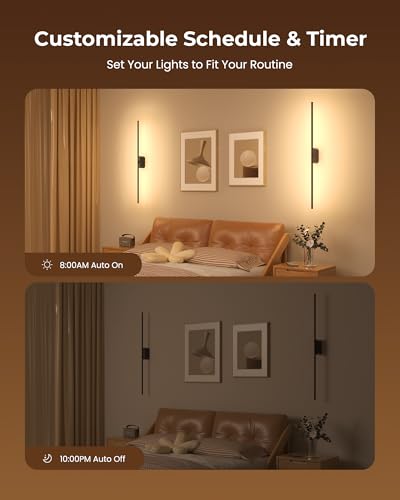 40 Inch Battery Operated Wall Sconces Set of 2, 12000mAh Rechargeable Smart Wall Lights with APP Control & Remote, Color Changing, Music Sync, Scene Modes, Wireless Wall Lamps for Living Room, Bedroom