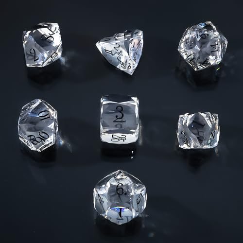 Resin DND Dice Set, 7 Pieces Handmade Sharp Edge Polyhedral Dice for Role Playing Game, Dice Accessory for D&D RPG Players and Starters d4 d6 d8 d10 d12 d20 with Gift Box (White) - color: White