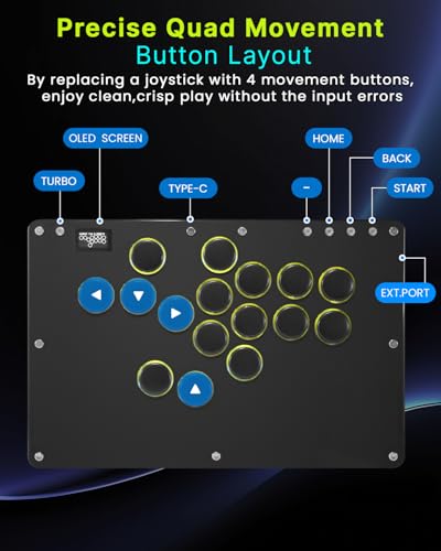 Sehawei Haute42 T16 Pro V2 Black All-Button Arcade Stick Gamerfinger with Turbo Functions & Custom RGB,Arcade Controller Street Fight for PC/Ps3/Ps4/Switch/Steam Game Keyboard-Supports Hot Swap & SOCD - color: T16 Black