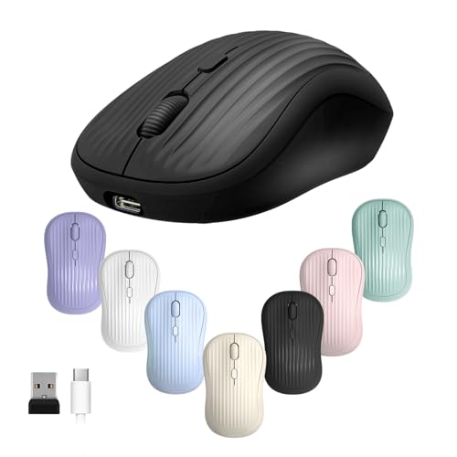 ONE-UP Wireless Mouse, 2.4G + BT, Rechargeable Battery, 4-Key, DPI: 800/1200/1600, Silent, Type-C, USB Nano Receiver, Ergonomic, Portable, for Laptop, Chromebook, PC, Mac, Windows (Black) - color: Black