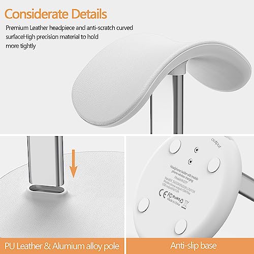 Headphone Stand with Wireless Charger, Gaming Headset Holder Hanger Rack 2 in 1 Wireless Charging Station Dock for iPhone 15/14/13/12/11 Series, AirPods Pro/3/2 and Desk All Headphones, White - color: White