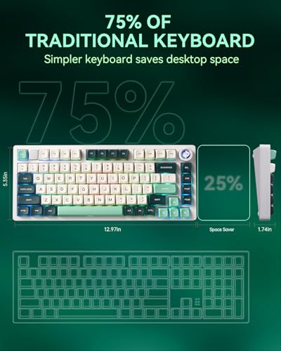 LEOBOG x Aula HI75C Pro PC Gaming Aluminum Alloy Keyboard,Bluetooth/USB-C/Wireless Tri-Modes Mechanical Keyboards,Hot Swappable Green Creamy Keyboard with Ice Vein Switch for Windows/Mac/Tablet Gamer - color: Green