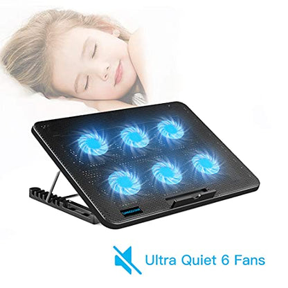 LIANGSTAR Laptop Cooling Pad, Laptop Cooler with 6 Quiet Fans for 12-17 Inch Notebook Gaming Fan Stable Stand, 7 Height & Wind Speed Adjustable, 2 USB Port & Phone Holder (Black) - color: Black 6 Fans