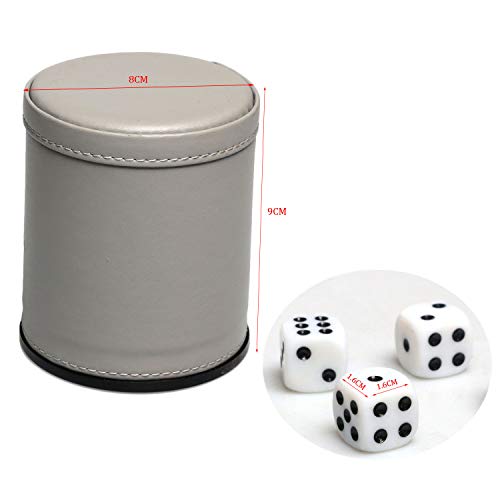 Leatherette Dice Cup Set Felt Lined with 16mm Dot Dices Shaker for Yahtzee Bar Party Dice Games - Grey - color: Lakeblue