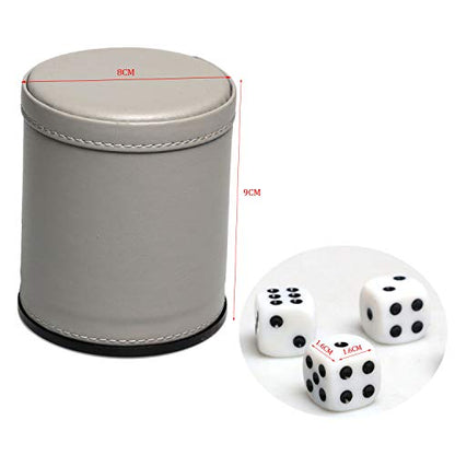Leatherette Dice Cup Set Felt Lined with 16mm Dot Dices Shaker for Yahtzee Bar Party Dice Games - Grey - color: Lakeblue