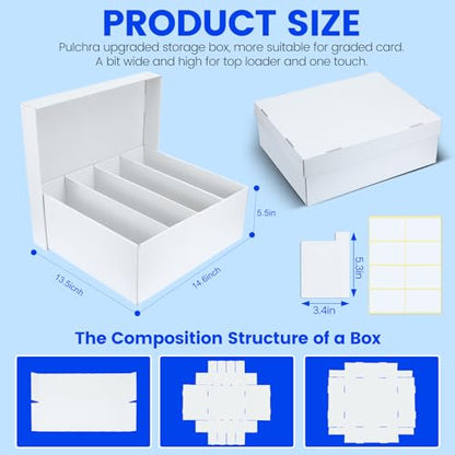 Pulchra 4 Pack Trading Graded Card Storage Box - 4 Rows Graded Card Case Holds 176 PSA Slab Cards, Graded Card, Cardboard Holder Organizer Boxes with Dividers for Sport Cards PSA/GMA/CSG/SGC/HGA/MTG - size: 4 Pack, style: 4 Row