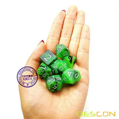 Bescon Two-Tone Glow-in-the-Dark Polyhedral Dice Set Spooky Rocks, Luminous RPG Dice Set d4 d6 d8 d10 d12 d20 d% Brick Box Pack - color: Multicolor