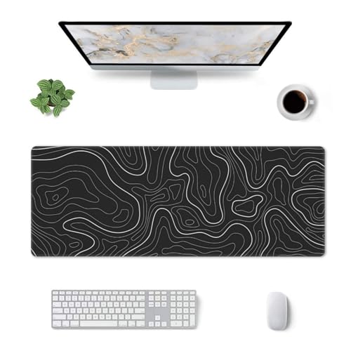 Topographic Contour Extended Big Mouse Pad Large,Gaming Mouse Pad Desk Pad,31.5x11.8 Inch Long Computer Keyboard Mouse Mat Mousepad with 3mm Non-Slip Base and Stitched Edge for Gaming and Office - color: Black Topographic5