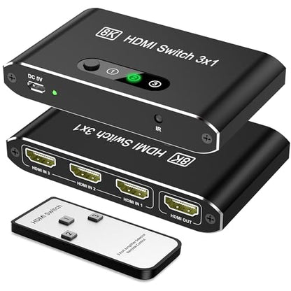 HDMI 2.1 Switch 3 in 1 Out,8K HDMI Splitter Switcher,Supports 4K@120Hz,8K@60Hz, 48Gbps Ultra HD HDMI Box, Aluminum Shell, Compatible with PS4/PS5, Xbox, Fire Stick, Apple TV, Roku, HD TV. - color: 8KBlack