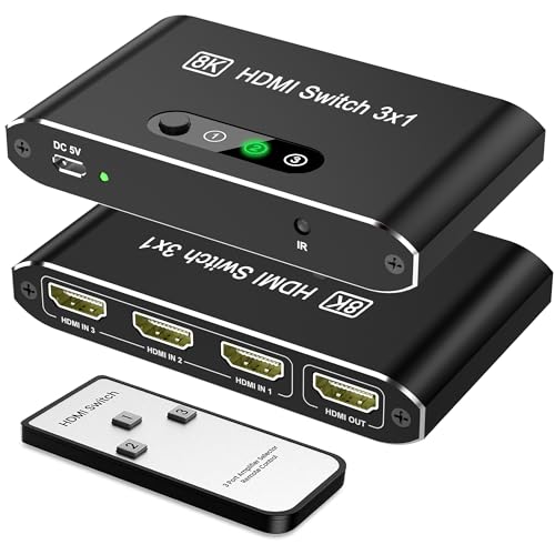HDMI 2.1 Switch 3 in 1 Out,8K HDMI Splitter Switcher,Supports 4K@120Hz,8K@60Hz, 48Gbps Ultra HD HDMI Box, Aluminum Shell, Compatible with PS4/PS5, Xbox, Fire Stick, Apple TV, Roku, HD TV. - color: 8KBlack