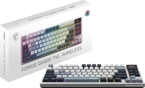 msi Forge GK600 TKL Wireless Sky - Mechanical Linear SWITCHES - Dye-Sublimated PBT Keycaps, Anti-Slip Base, RGB LED, USB 2.0, Bluetooth, 2.4 GHz - Tenkeyless - style: FORGE GK600 TKL W SKY US