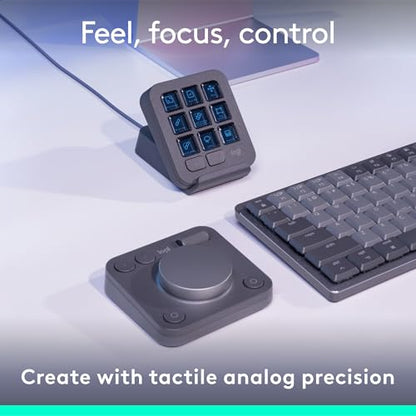 Logitech MX Creative Console 9 Customizable Keys - Graphite | Control Dial, for graphic design, Zoom and Spotify, includes 3-Month Adobe Cloud Membership, Stream Deck Accessories - color: Graphite