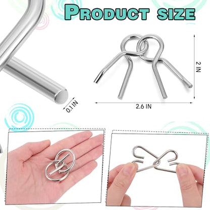 Metal Wire Puzzle Set of 8 with Pouch, Brain Teaser Puzzles IQ Test Ring Disentanglement Unlock Interlock Game Trick Metal for Party Favor Challenge(B Style) - style: B Style