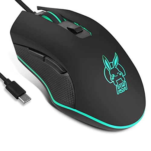 IULONEE USB Type C Wired Mouse,Silent Computer Mouse Optical Gaming Mice Ergonomic 7 LED Backlight 2400 DPI 6 Buttons for Office Home Windows PC,Laptop,Desktop,Notebook,MacBook (Type-C Black) - color: Type-C Black