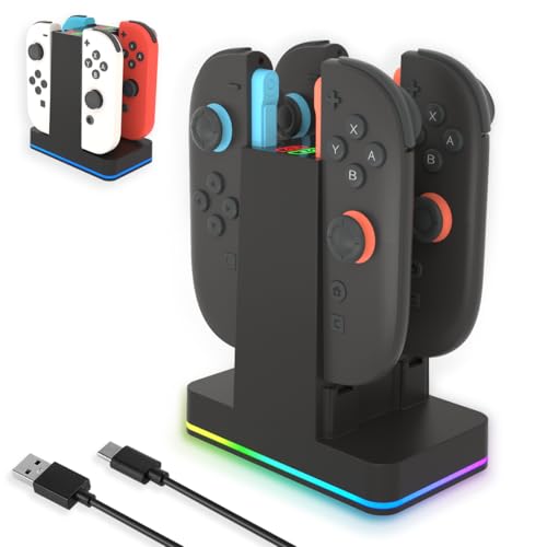 Switch 2 JoyCon Charging Dock for Nintendo Switch Controller Charger, Accessories for Nintendo 1/2 Charging Station with RGB Light - 4 in 1 Charge Switch2 with 60cm USB- C Power Cord - size: 60cm