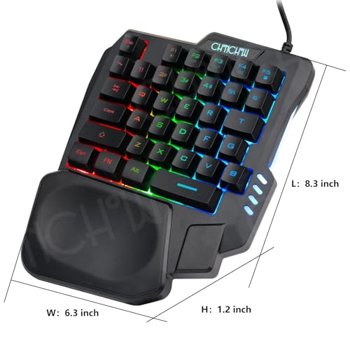 CHONCHOW One Handed Gaming Keyboard, 35 Keys, Rainbow LED, Wired USB, Ergonomic with Wrist Rest, Mini Portable, PS4/PS5/Xbox/PC/Laptop Compatible
