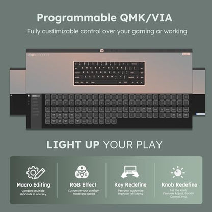 RK ROYAL KLUDGE R65 Wireless Mechanical Keyboard with Volume Knob, Tri-Mode 2.4G/USB-C/BT Gasket Mounted 60% Gaming Keyboard with 66Keys, PBT Keycaps, QMK/VIA, Hot Swappable Cream Switch, Clay Green - color: Clay Green