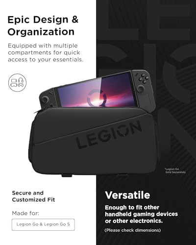 Lenovo Legion Sling Bag, Waterproof Carrying Case Bag for Legion Go Gaming Console, Black, Custom Fit Console Carrier, Adjustable Shoulder Strap, Multiple Compartments, Durable and Stylish Design - size: Legion Go Sling Bag