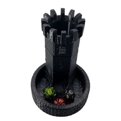 Castle Retro DND Dice Rolling Dice Tower Dungeons and Dragons Dice Jail D&D Accessories (Random 7PCS D20 Dice Set Included) Black