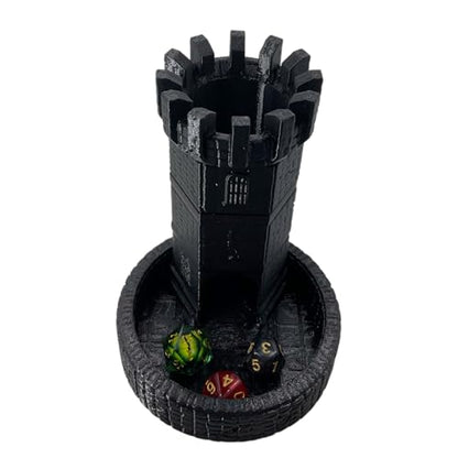 Castle Retro DND Dice Rolling Dice Tower Dungeons and Dragons Dice Jail D&D Accessories (Random 7PCS D20 Dice Set Included) Black