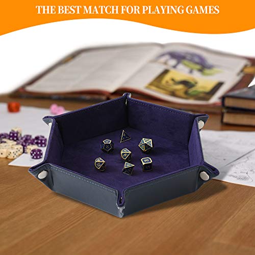 Grajar 2 Pcs Portable Folding Dice Rolling Tray Set for RPG DND Table Games - PU Leather and Velvet Holder Storage Box - Navy Blue and Camel - color: Navy Blue and Camel