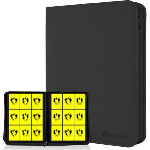 Trading Card Binder 9 Pocket, 360 Pockets Trading Card Holder Book, Premium PU Cover Zip Folder Binder, Side Loading Carrying Case Binder Album for TCG, MTG,Sports Cards, Game Cards (Black) - color: 2-Black, size: 9 Pocket 360