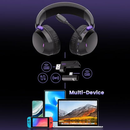 Akko GH300 Wireless Gaming Headphone, Quad-Mode Connectivity Black Headset with 50mm Drivers, Virtual 7.1 Surround Sound, Noise Cancelling Mic, RGB Lights Compatible with Laptop, Desktops - color: Black