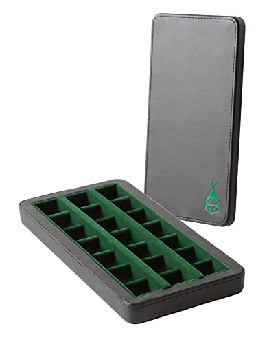 Forged Dice Co. Premium Large Divided Case - Combined Box and Tray - Holds Polyhedral Sets - 21 Felt-Lined Chambers - Magnetic Lid Closure - Perfect Metal Storage Box - Green - color: Green