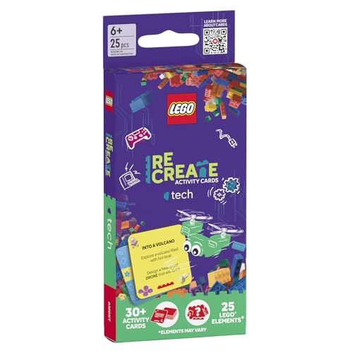 LEGO Recreate Activity Cards – Tech | Build & Play Game with 30+ Activity Cards & 25 LEGO Elements | Ages 6+ - style: Tech