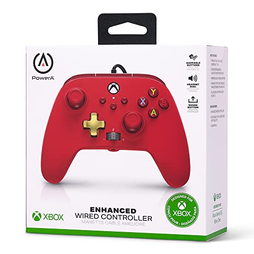 PowerA Enhanced Wired Controller for Xbox Series X|S - Red, Detachable 10ft USB Cable, Mappable Buttons and Rumble Motors, Officially Licensed for Xbox - color: Red