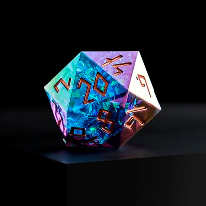 Iridescent DND Dice Set with Glowing LED Display Box – Sharp Edge Polyhedral Dice with Mesmerizing Finish | Bonus Stickers Included | Dungeons and Dragons (TTRPG) Dice Set - color: (Non-liquid Core) Iridescent - Aetherflare