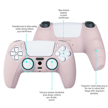 PlayVital Cherry Blossoms Pink Pure Series Anti-Slip Silicone Cover Skin for ps5 Controller, Soft Rubber Case for ps5 Wireless Controller with White Thumb Grip Caps - color: Cherry Blossoms Pink