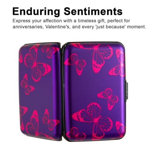 Credit Card Holder, Metal Card Wallet RFID Blocking Mini Slim Aluminum Business Hard Card Case for Women Men (Purple Butterfly) - color: Purple Butterfly
