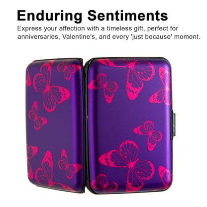 Credit Card Holder, Metal Card Wallet RFID Blocking Mini Slim Aluminum Business Hard Card Case for Women Men (Purple Butterfly) - color: Purple Butterfly