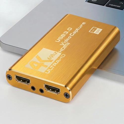 USB 3.0 HDMI Video Capture Card, 4K@30Hz Input, Full HD 1080P Recording for Gaming, Live Streaming, Video Conference, Compatible with PC, Phone, Camera, TV,Gold - color: Gold